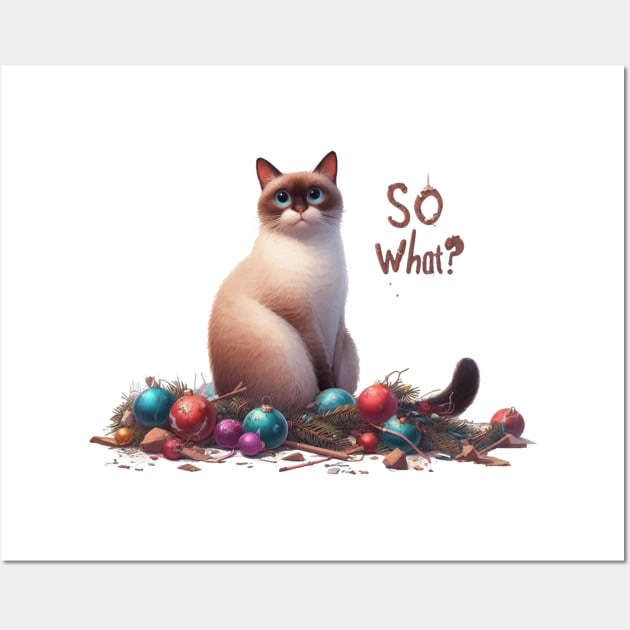 Cat Destroying Christmas Tree Illustration Wall Art by Dmytro